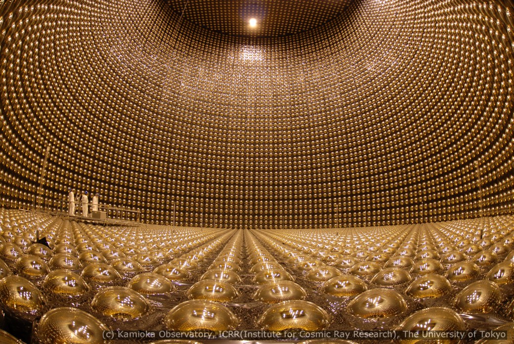 Picture of The Super Kamiokande neutrino detector in Japan.